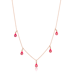 Pink Enamel Drop Charm Jewelry Wholesale Handmade 925 Silver Sterling Necklace