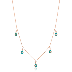 Turquoise Enamel Drop Charm Jewelry Wholesale Handmade 925 Silver Sterling Necklace