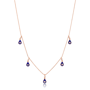 Blue Enamel Drop Charm Jewelry Wholesale Handmade 925 Silver Sterling Necklace