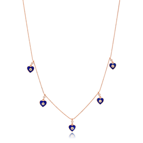 Blue Enamel Heart Charm Jewelry Wholesale Handmade 925 Silver Sterling Necklace