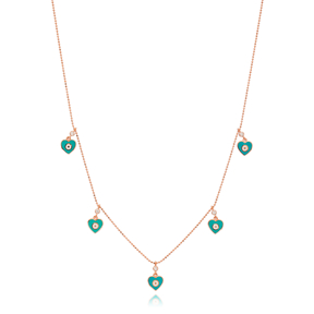 Turquoise Enamel Heart Charm Jewelry Wholesale Handmade 925 Silver Sterling Necklace