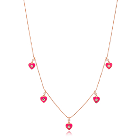 Pink Enamel Heart Charm Jewelry Wholesale Handmade 925 Silver Sterling Necklace