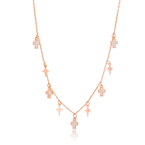 Cross and North Star Design Turkish Wholesale Handcrafted 925 Silver Necklace