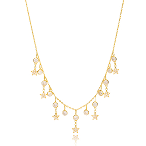 Elegant Zircon Stone Star Design Charm Shaker Necklace Wholesale Turkish Handcrafted 925 Silver Jewelry
