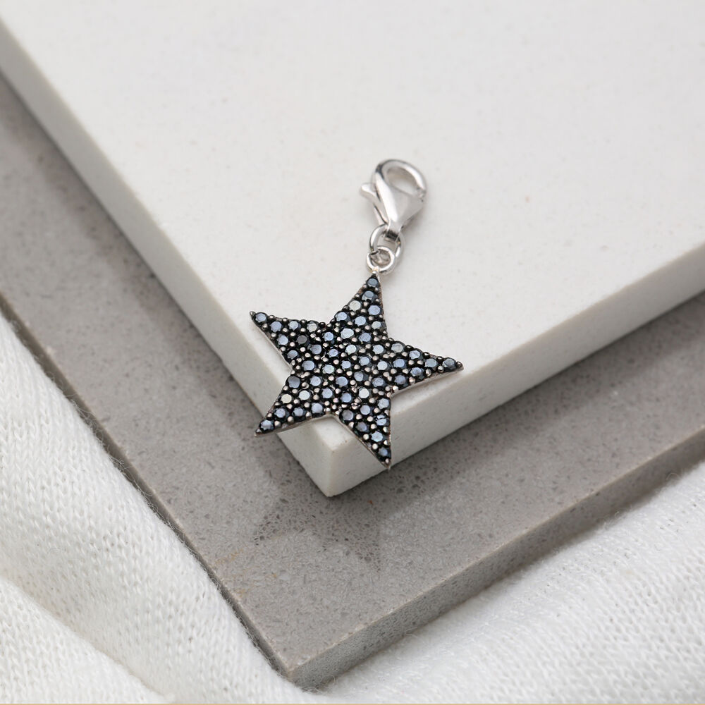 Star With Black Zircon Design Charm Wholesale Handmade Turkish 925 Silver Sterling Jewelry