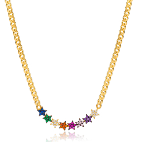 Mix Stone Star Design Necklace Wholesale Handcraft 925 Sterling Silver Jewelry