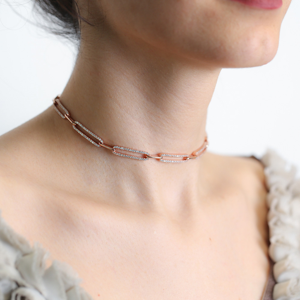 Dainty Zircon Stone Chain Pendant Turkish Handmade 925 Sterling Silver Jewelry