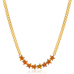 Orange Stone Color Cluster Star Design Choker Necklace Wholesale Handcraft 925 Sterling Silver Jewelry