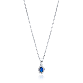 Sapphire Stone Dainty Design Pendant Wholesale Handmade 925 Sterling Silver Necklace
