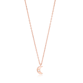 Minimalist Moon Design Pendant Turkish Wholesale 925 Sterling Silver Necklace Jewelry
