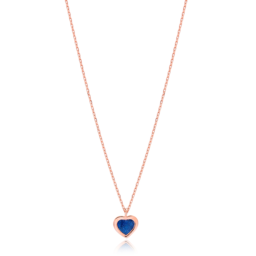Mother of Pearl Enamel Heart Design Necklace Wholesale Turkish Sterling Silver Jewelry