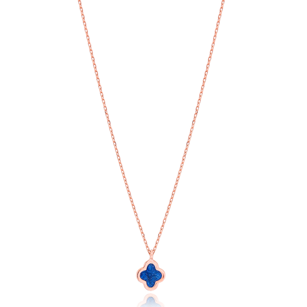 Clover Design Mother of Pearl Enamel Necklace Wholesale Turkish Sterling Silver Jewelry