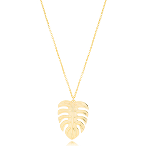 Monstera Leaf Design Silver Necklace Wholesale Turkish 925 Silver Sterling Jewelry