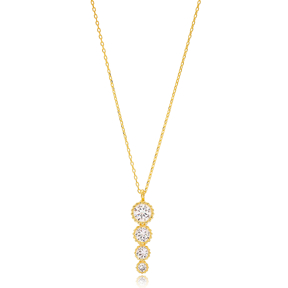 Round Zircon Cluster Necklace Turkish Wholesale Handmade 925 Silver Sterling Jewelry