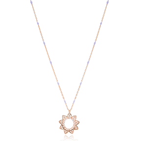 Minimalist Heart Charms Round Shape Purple Enamel Chain Necklace Turkish Wholesale 925 Sterling Silver Jewelry