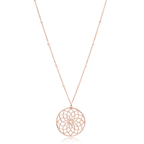 Fashionable Mandala Design Pink Enamel Chain Necklace Turkish Wholesale 925 Sterling Silver Jewelry