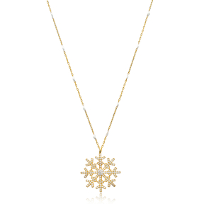 New Snowflake Design White Enamel Chain Necklace Turkish Wholesale 925 Sterling Silver Jewelry