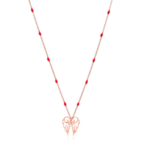 Elegant Angel Wing Design Red Enamel Chain Necklace Turkish Wholesale 925 Sterling Silver Jewelry