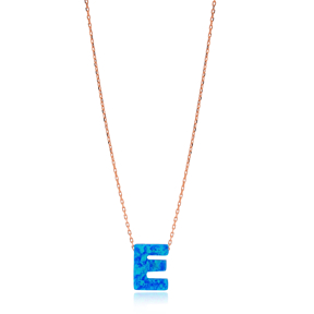 Opal Stone E Letter Design Necklace Turkish Wholesale 925 Sterling Silver Jewelry