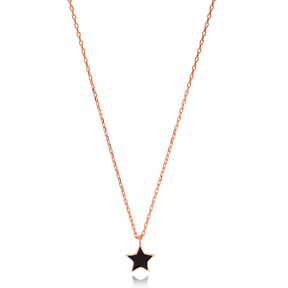 Simple Black Enamel Star Design Necklace Turkish Wholesale 925 Sterling Silver Jewelry
