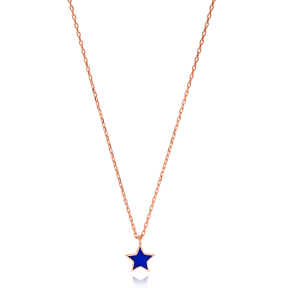 Dainty Navy Blue Enamel Star Design Necklace Turkish Wholesale 925 Sterling Silver Jewelry