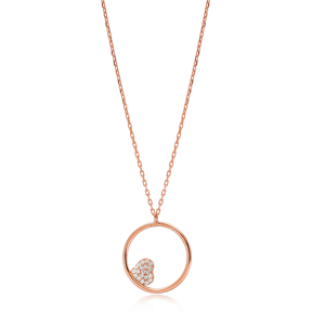 Hollow Minimalist Heart Zircon Stone Charm Wholesale Turkish 925 Sterling Silver Necklace