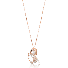 Horse Design Zircon Stone Charm Necklace Turkish Handmade Wholesale 925 Sterling Silver Jewelry