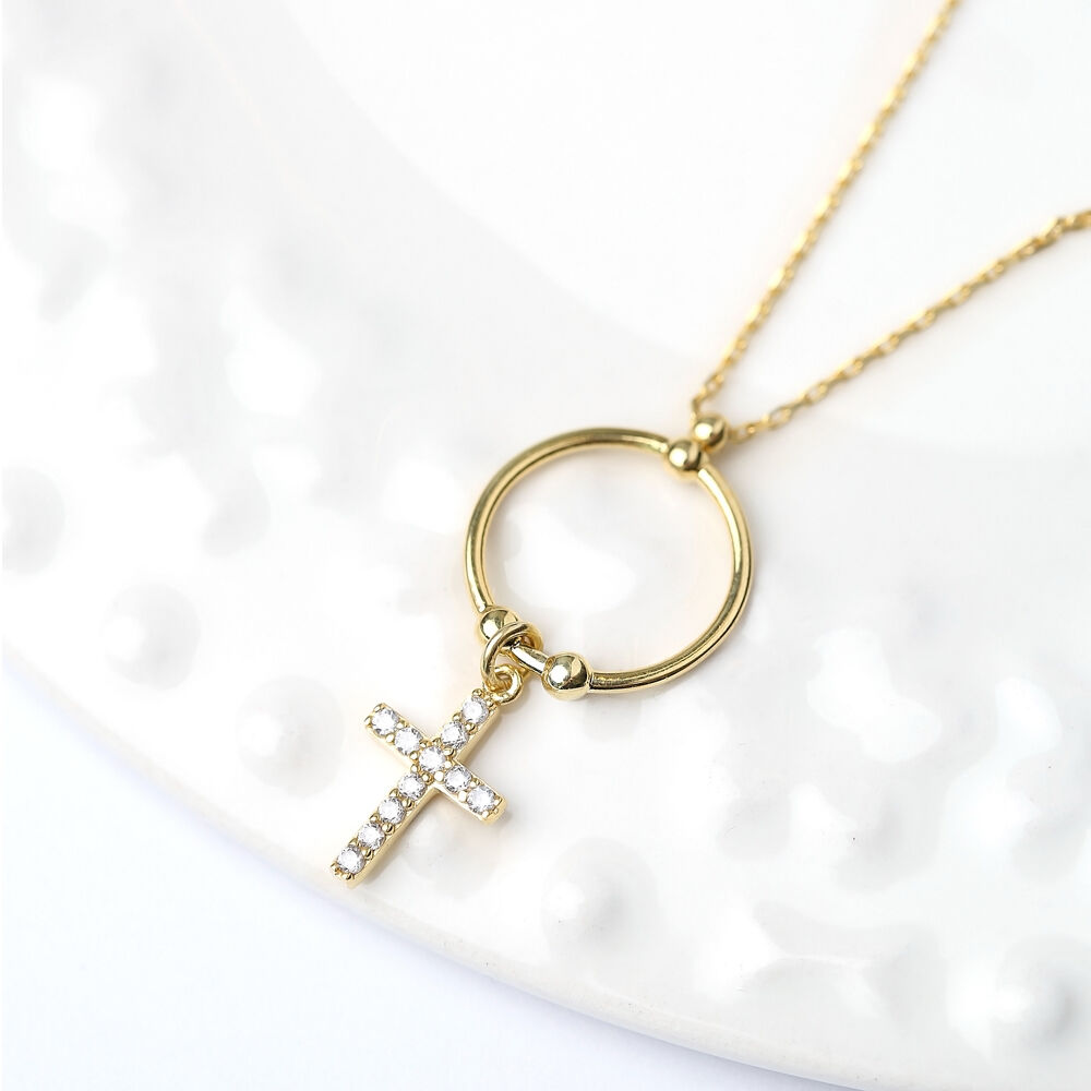 Fashionable Ringed Cross Design Charm Necklace Wholesale Turkish 925 Sterling Silver Jewelry