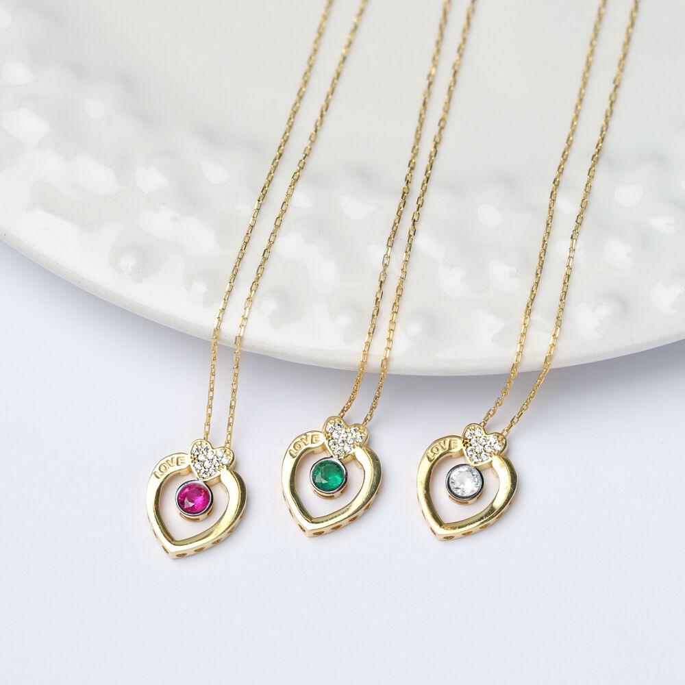 Love Letter Hearth Shape Emerald Stone Design Charm Necklace Wholesale Turkish 925 Sterling Silver Jewelry