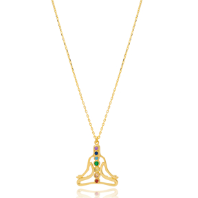 Seven Chakra Buddha Yoga Charm Necklace Wholesale Turkish 925 Sterling Silver Jewelry