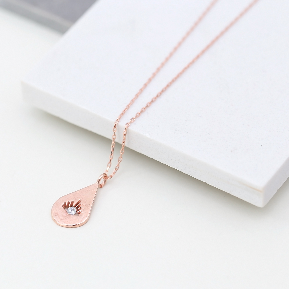Pear Eye Design CZ Stone Turkish Handmade 925 Sterling Silver Pendant
