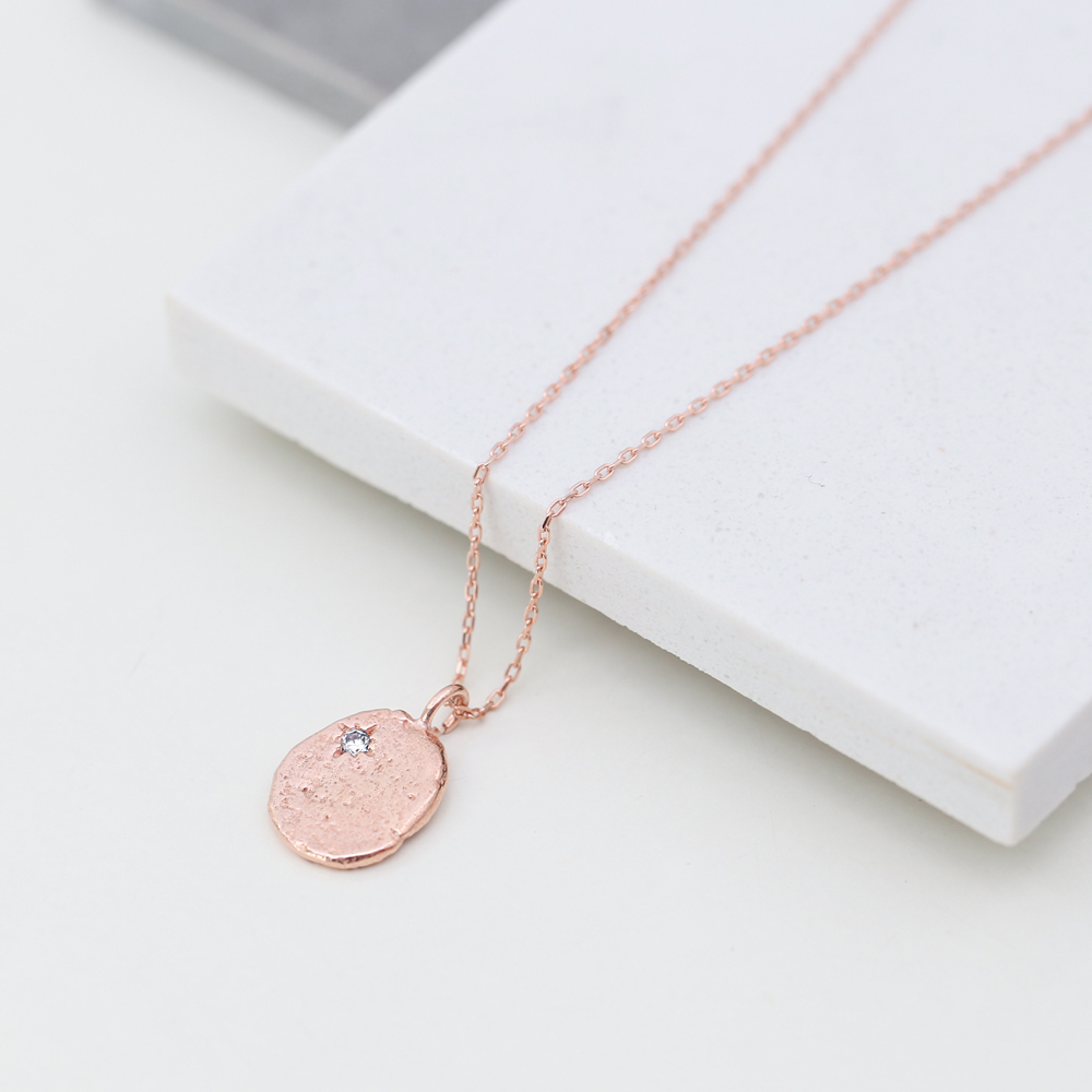 Dainty Hammered CZ Pendant Turkish Handmade 925 Sterling Silver Jewelry