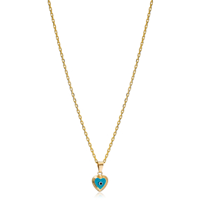 Evil Eye Heart Shape Charm Necklace Wholesale Turkish 925 Sterling Silver Jewelry