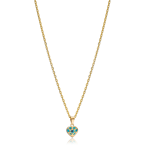 Heart Shape Evil Eye Charm Necklace Wholesale Turkish 925 Sterling Silver Jewelry