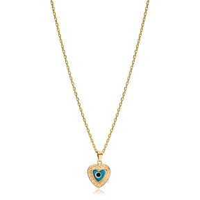 Trendy Heart Shape Evil Eye Charm Necklace Wholesale Turkish 925 Sterling Silver Jewelry