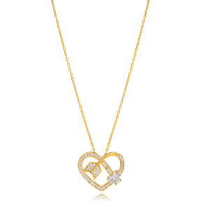 Arrowed Heart Shape Charm Zircon Stone Necklace Wholesale Turkish 925 Sterling Silver Jewelry