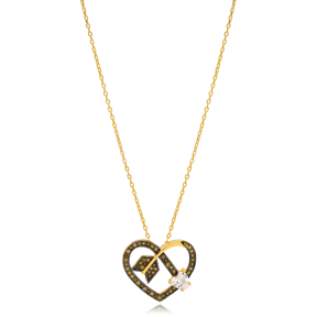 Arrowed Heart Shape Charm Smoky Quartz Necklace Wholesale Turkish 925 Sterling Silver Jewelry