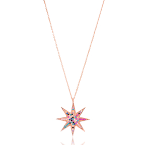 Rainbow Pole Star Design Wholesale Handmade 925 Silver Sterling Necklace