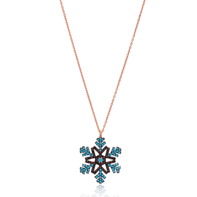 Turquoise Stone Snowflake Charm Wholesale Handmade 925 Silver Sterling Necklace