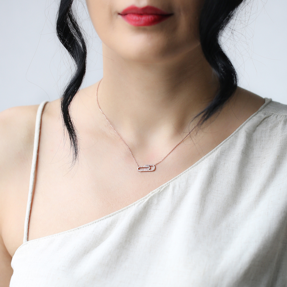 Paperclip Shape Charm Necklace Wholesale Handmade 925 Silver Sterling Jewelry