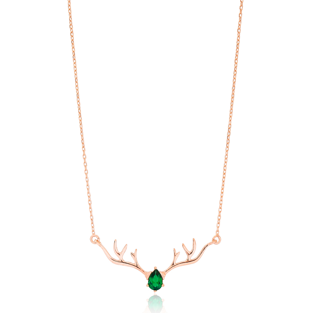Buckhorn Charm Drop Stone Necklace Wholesale Handmade 925 Silver Sterling Jewelry