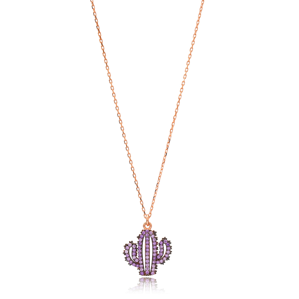 Amethyst Stone Cactus Charm Necklace Wholesale Handmade 925 Silver Sterling Jewelry