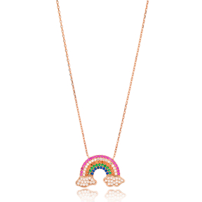 Intertwined Rainbow and Cloud Charm Necklace Turkish Wholesale Handmade 925 Silver Sterling Jewelry
