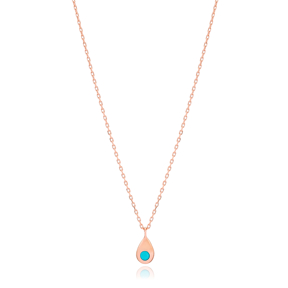 Turquoise Stone Drop Shape Design Turkish Wholesale Handmade 925 Silver Sterling Necklace