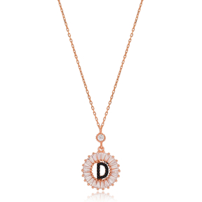 Alphabet D Letter Baguette Stone Design Necklace Turkish Wholesale Handmade 925 Sterling Silver Jewelry