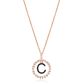 Alphabet C Letter Swinging Design Necklace Turkish Wholesale Handmade 925 Sterling Silver Jewelry