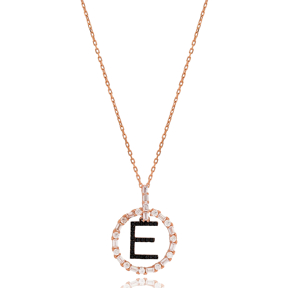 Alphabet E Letter Swinging Design Necklace Turkish Wholesale Handmade 925 Sterling Silver Jewelry