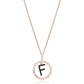 Alphabet F Letter Swinging Design Necklace Turkish Wholesale Handmade 925 Sterling Silver Jewelry