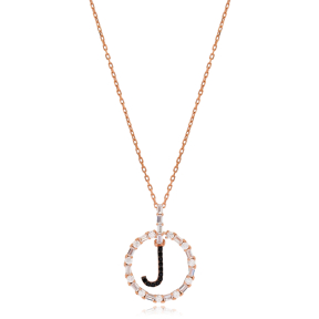 Alphabet J Letter Swinging Design Necklace Turkish Wholesale Handmade 925 Sterling Silver Jewelry