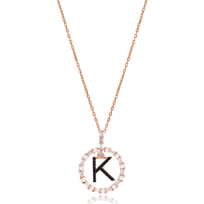 Alphabet K Letter Swinging Design Necklace Turkish Wholesale Handmade 925 Sterling Silver Jewelry